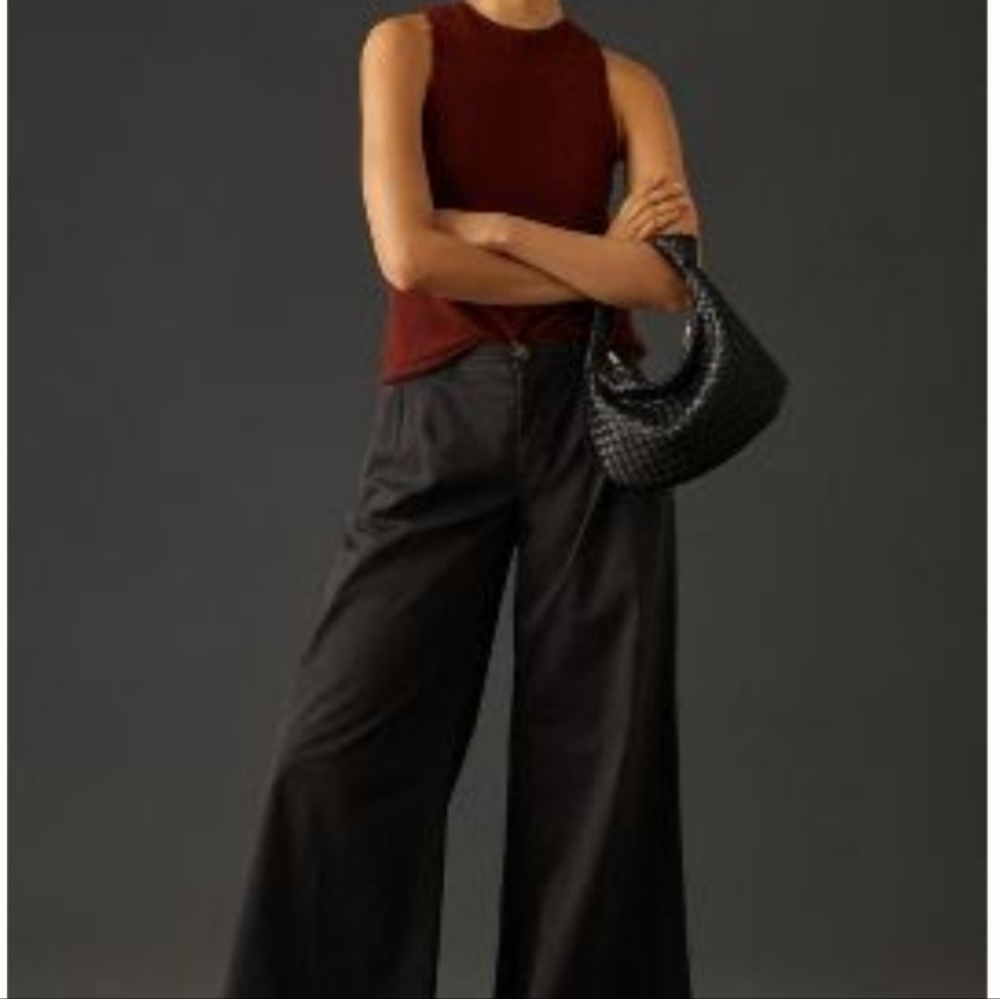 Anthropologie wide pants mid-rise, Black, Sizec2